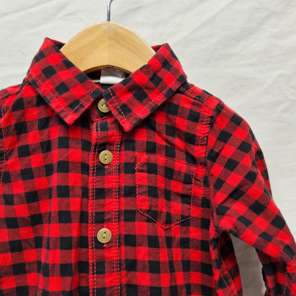 Baby Gap Plaid‎ Bodysuit Boy 6-12 Months Red Black Buffalo Check Button Down